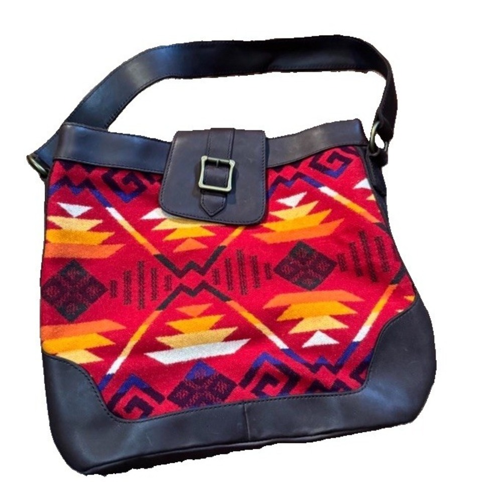 Pendleton Southwest Style Aztec Leather Wool Bag Flap Closure Colorful